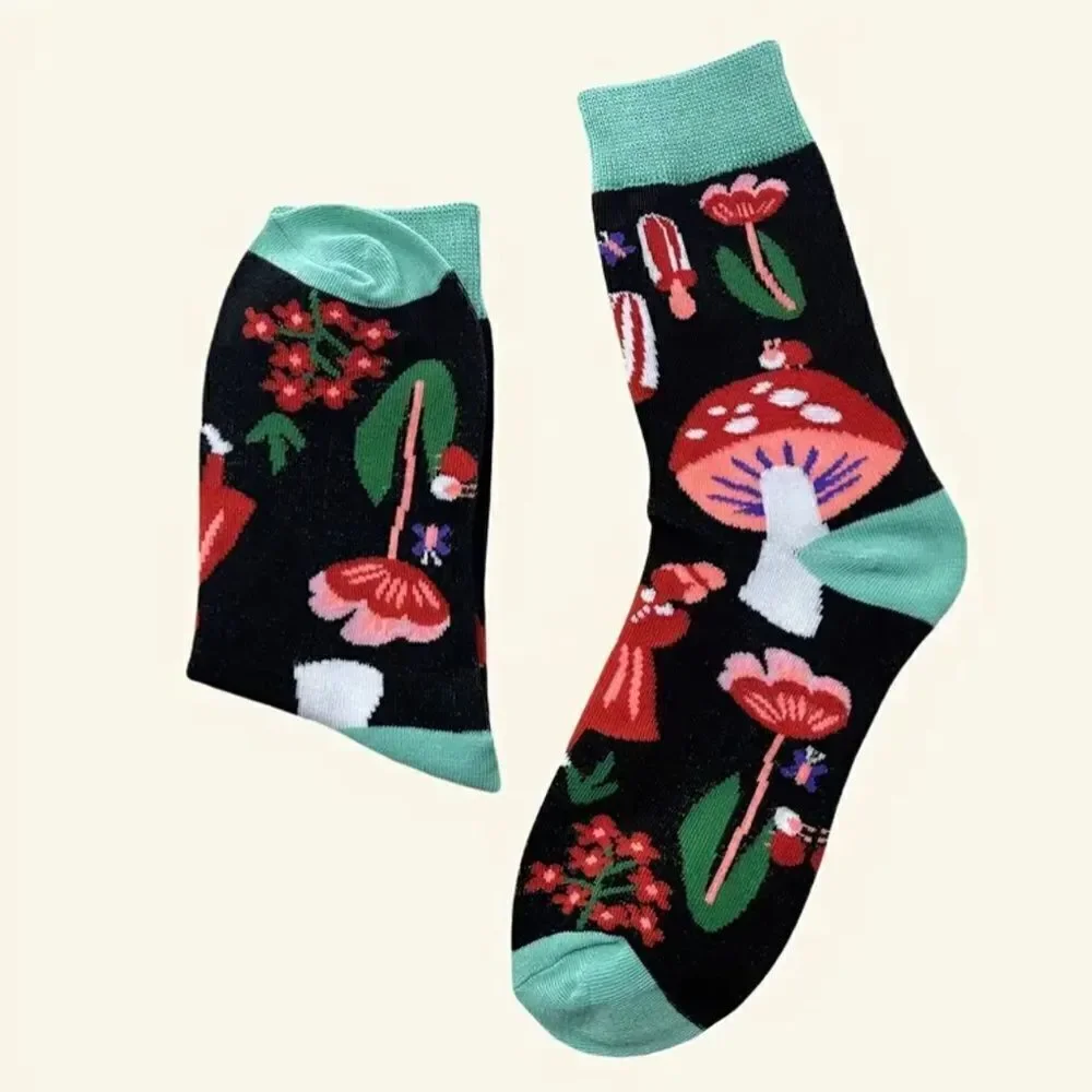 Trendy Women's Mushroom Print Mid Tube Socks Soft Breathable Boho Festival